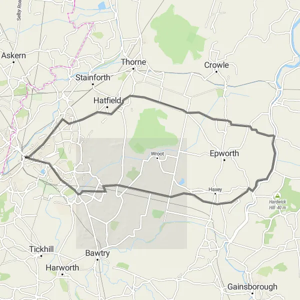 Map miniature of "Edenthorpe and Beyond" cycling inspiration in South Yorkshire, United Kingdom. Generated by Tarmacs.app cycling route planner