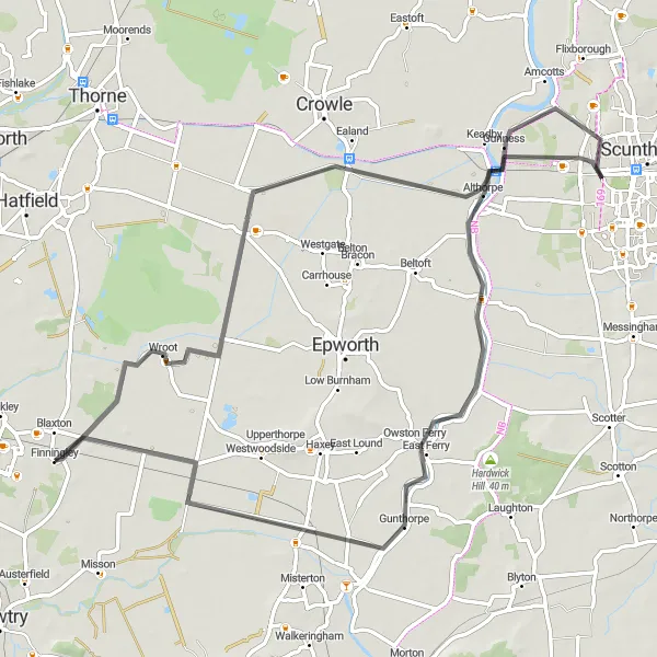 Map miniature of "Wroot Wonder" cycling inspiration in South Yorkshire, United Kingdom. Generated by Tarmacs.app cycling route planner