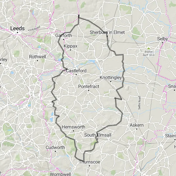 Map miniature of "South Yorkshire Countryside Loop" cycling inspiration in South Yorkshire, United Kingdom. Generated by Tarmacs.app cycling route planner