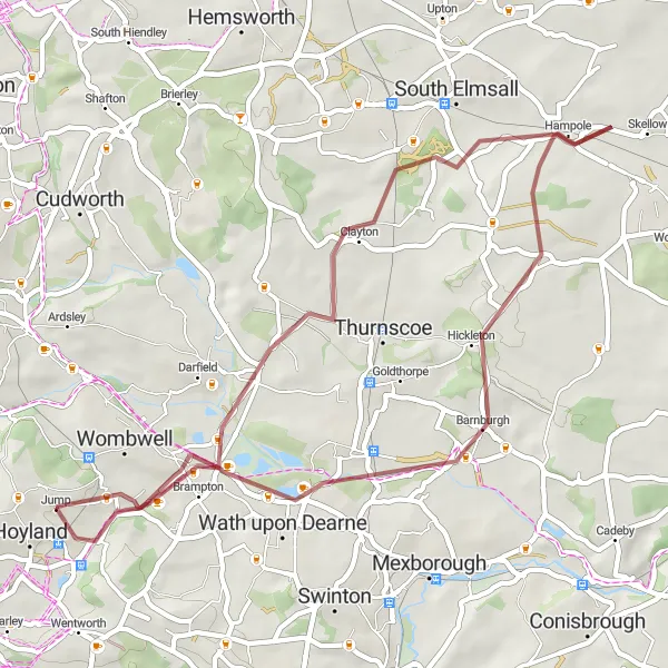 Map miniature of "Wath upon Dearne Gravel Loop" cycling inspiration in South Yorkshire, United Kingdom. Generated by Tarmacs.app cycling route planner