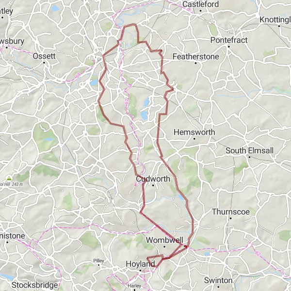 Map miniature of "Elsecar Gravel Ride" cycling inspiration in South Yorkshire, United Kingdom. Generated by Tarmacs.app cycling route planner