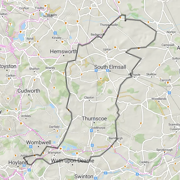 Map miniature of "Billingley Loop" cycling inspiration in South Yorkshire, United Kingdom. Generated by Tarmacs.app cycling route planner