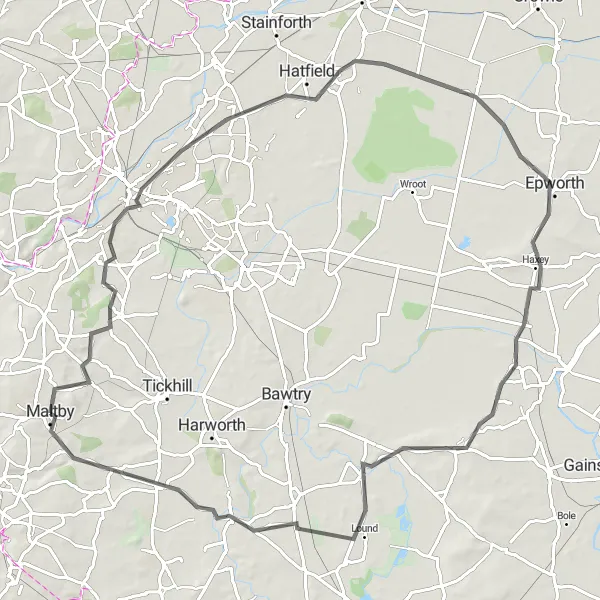 Map miniature of "Scenic Road Tour" cycling inspiration in South Yorkshire, United Kingdom. Generated by Tarmacs.app cycling route planner