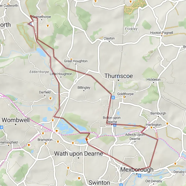 Map miniature of "Mexborough to Adwick Upon Dearne Ride" cycling inspiration in South Yorkshire, United Kingdom. Generated by Tarmacs.app cycling route planner