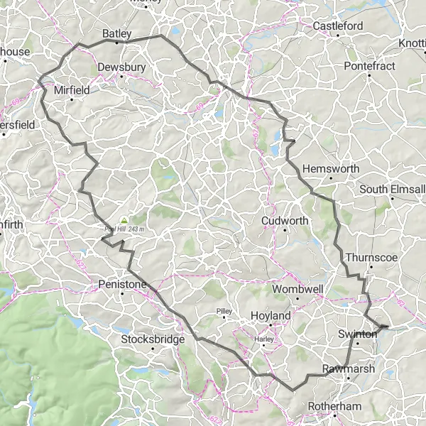 Map miniature of "Chapeltown and Thurgoland Epic Ride" cycling inspiration in South Yorkshire, United Kingdom. Generated by Tarmacs.app cycling route planner