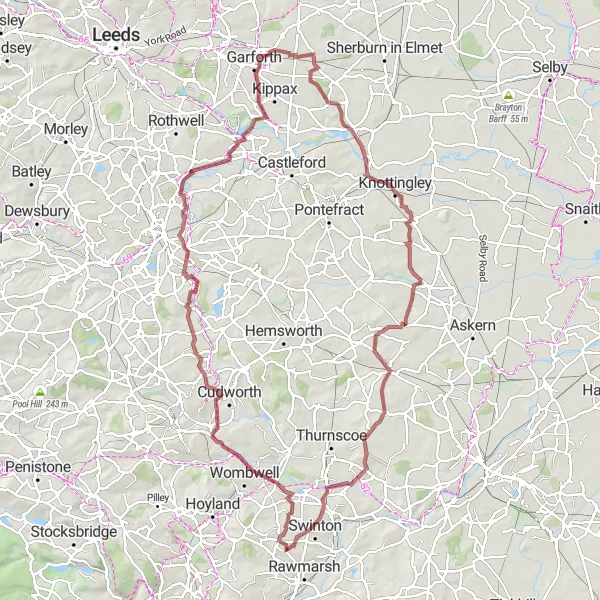 Map miniature of "The Lundwood Expedition" cycling inspiration in South Yorkshire, United Kingdom. Generated by Tarmacs.app cycling route planner