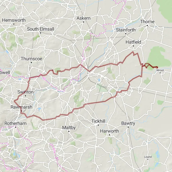Map miniature of "The Harlington Loop" cycling inspiration in South Yorkshire, United Kingdom. Generated by Tarmacs.app cycling route planner