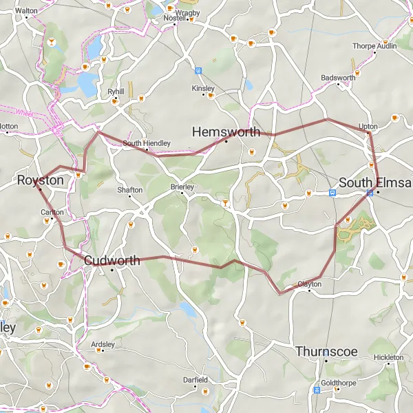 Map miniature of "Hemsworth Adventure" cycling inspiration in South Yorkshire, United Kingdom. Generated by Tarmacs.app cycling route planner