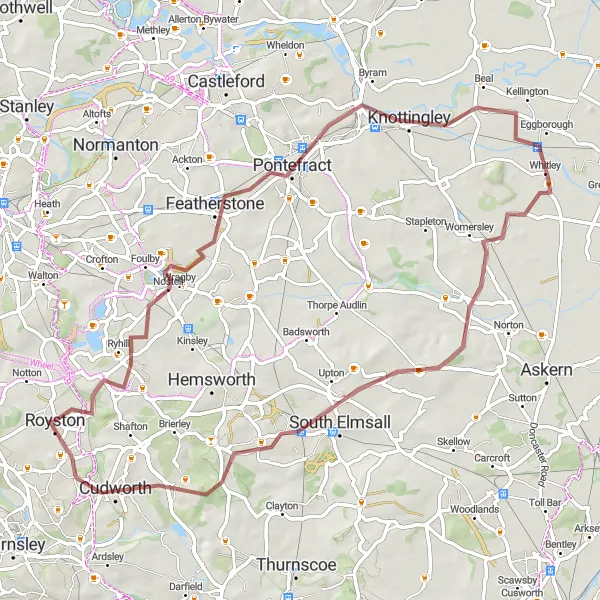 Map miniature of "Pontefract Loop" cycling inspiration in South Yorkshire, United Kingdom. Generated by Tarmacs.app cycling route planner