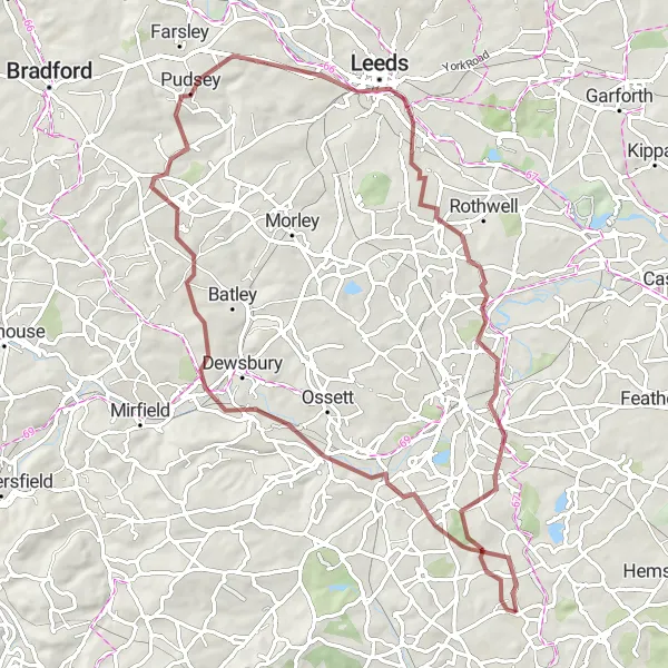 Map miniature of "Charming Leeds" cycling inspiration in South Yorkshire, United Kingdom. Generated by Tarmacs.app cycling route planner