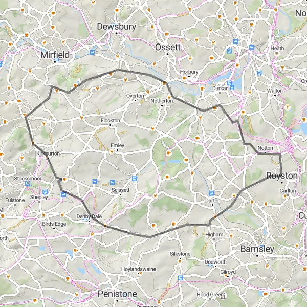 Map miniature of "Darton Circuit" cycling inspiration in South Yorkshire, United Kingdom. Generated by Tarmacs.app cycling route planner