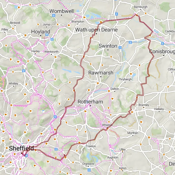 Map miniature of "Off-Road Adventure" cycling inspiration in South Yorkshire, United Kingdom. Generated by Tarmacs.app cycling route planner