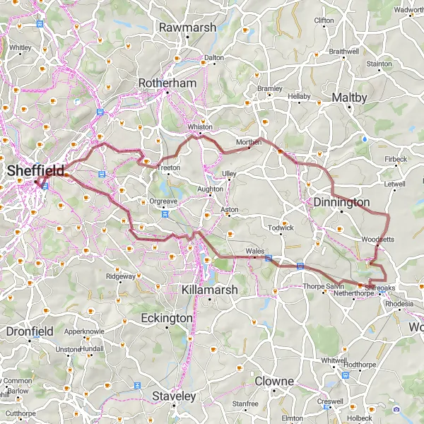 Map miniature of "Industrial Exploration and Charking Basket at Don Valley Bowl" cycling inspiration in South Yorkshire, United Kingdom. Generated by Tarmacs.app cycling route planner