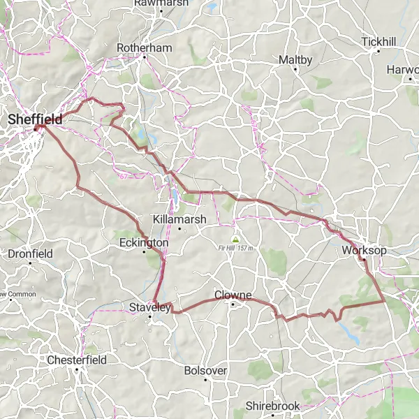 Map miniature of "Orgreave Off-Road Adventure" cycling inspiration in South Yorkshire, United Kingdom. Generated by Tarmacs.app cycling route planner