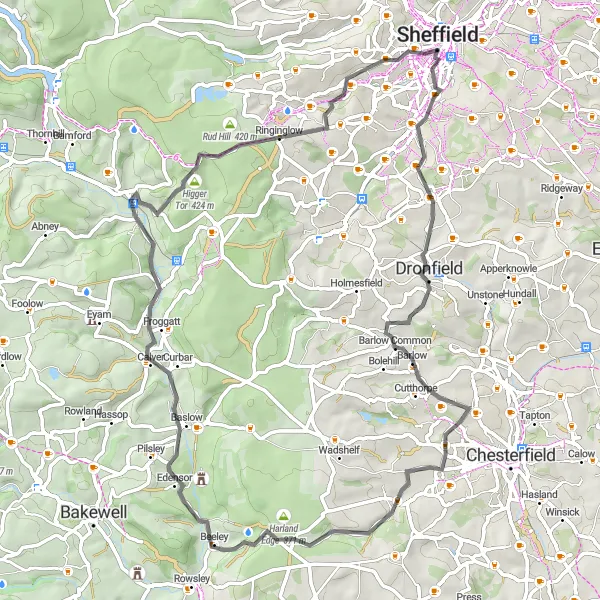 Map miniature of "Raspberries Road Circuit" cycling inspiration in South Yorkshire, United Kingdom. Generated by Tarmacs.app cycling route planner