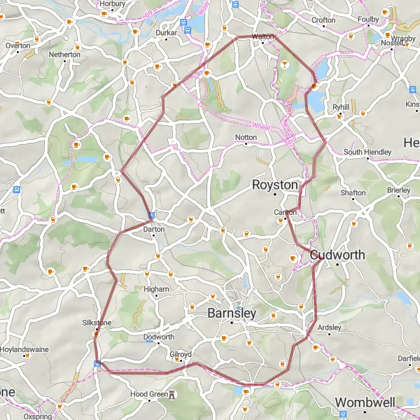 Map miniature of "Darton to Woolley Edge" cycling inspiration in South Yorkshire, United Kingdom. Generated by Tarmacs.app cycling route planner