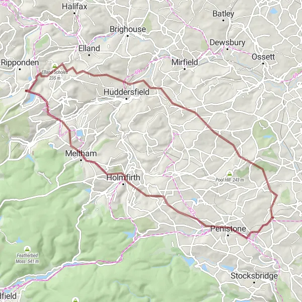 Map miniature of "Penistone to Cawthorne" cycling inspiration in South Yorkshire, United Kingdom. Generated by Tarmacs.app cycling route planner