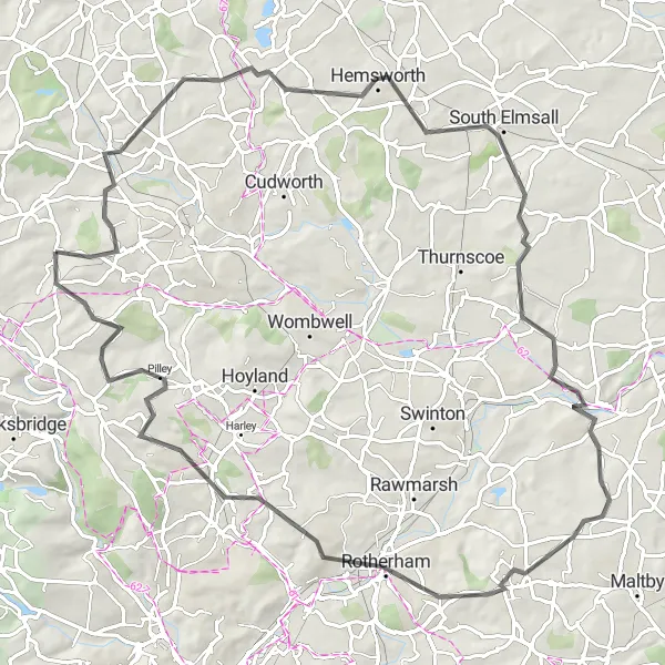 Map miniature of "Scenic Road Tour from Silkstone to Chapeltown" cycling inspiration in South Yorkshire, United Kingdom. Generated by Tarmacs.app cycling route planner