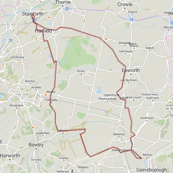 Map miniature of "The Stainforth Explorer" cycling inspiration in South Yorkshire, United Kingdom. Generated by Tarmacs.app cycling route planner