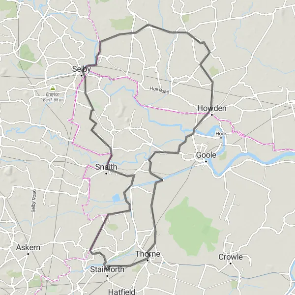 Map miniature of "Selby Adventure" cycling inspiration in South Yorkshire, United Kingdom. Generated by Tarmacs.app cycling route planner