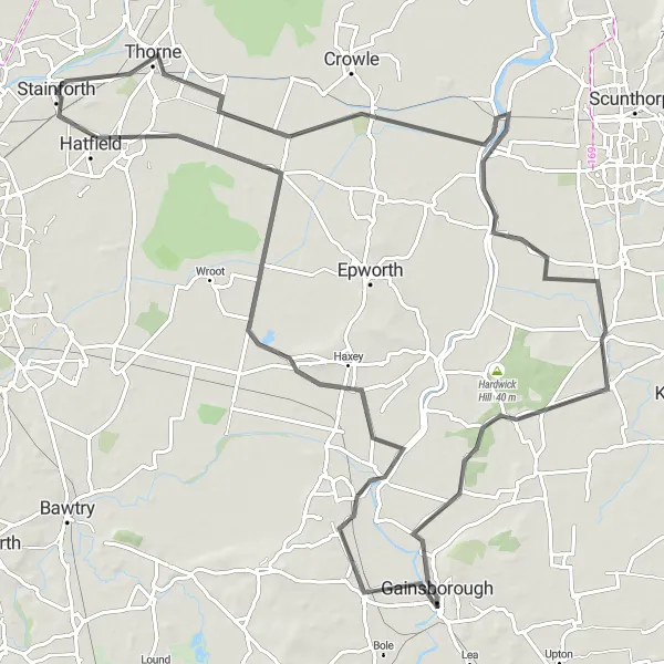 Map miniature of "Scenic Road Trip to Stainforth" cycling inspiration in South Yorkshire, United Kingdom. Generated by Tarmacs.app cycling route planner