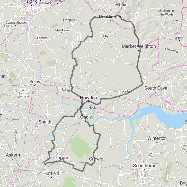 Map miniature of "Scenic Road Route from Stainforth" cycling inspiration in South Yorkshire, United Kingdom. Generated by Tarmacs.app cycling route planner