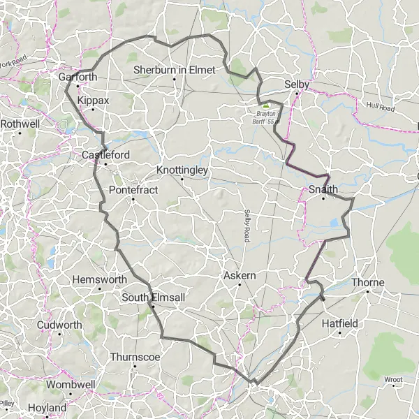 Map miniature of "Challenging Road Ride from Stainforth" cycling inspiration in South Yorkshire, United Kingdom. Generated by Tarmacs.app cycling route planner