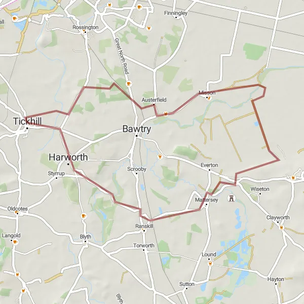 Map miniature of "Misson and Ranskill Loop" cycling inspiration in South Yorkshire, United Kingdom. Generated by Tarmacs.app cycling route planner