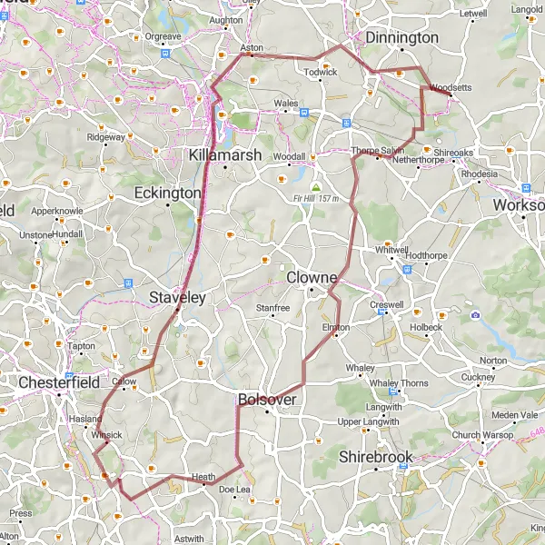 Map miniature of "Woodland Gravel Adventure" cycling inspiration in South Yorkshire, United Kingdom. Generated by Tarmacs.app cycling route planner