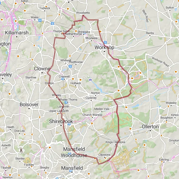 Map miniature of "The Gravel Explorer" cycling inspiration in South Yorkshire, United Kingdom. Generated by Tarmacs.app cycling route planner