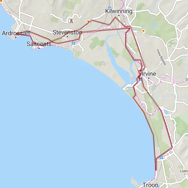 Map miniature of "Ardrossan Gravel Adventure" cycling inspiration in Southern Scotland, United Kingdom. Generated by Tarmacs.app cycling route planner