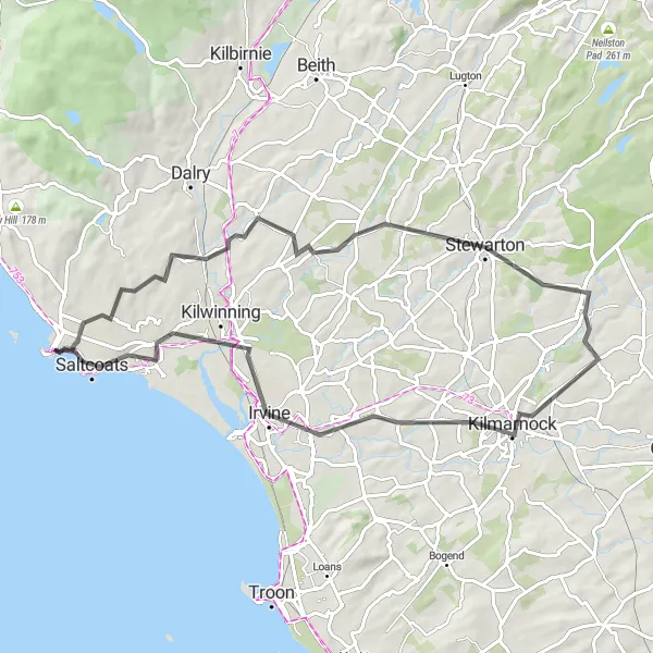 Map miniature of "Ardrossan to Saltcoats Coastal Cruise" cycling inspiration in Southern Scotland, United Kingdom. Generated by Tarmacs.app cycling route planner