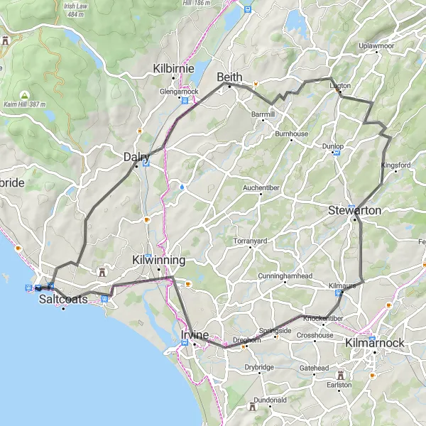 Map miniature of "Ardrossan to Saltcoats Loop" cycling inspiration in Southern Scotland, United Kingdom. Generated by Tarmacs.app cycling route planner