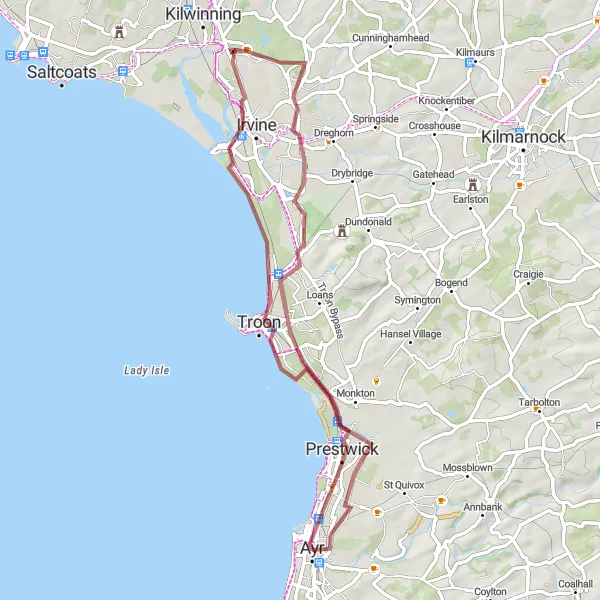 Map miniature of "Gravel Adventure in Ayrshire" cycling inspiration in Southern Scotland, United Kingdom. Generated by Tarmacs.app cycling route planner