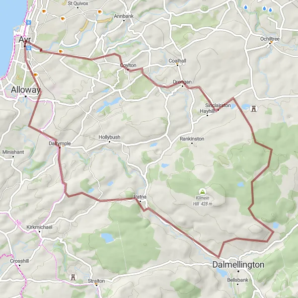 Map miniature of "Off-Road Thrills: Ayrshire Gravel Adventure" cycling inspiration in Southern Scotland, United Kingdom. Generated by Tarmacs.app cycling route planner