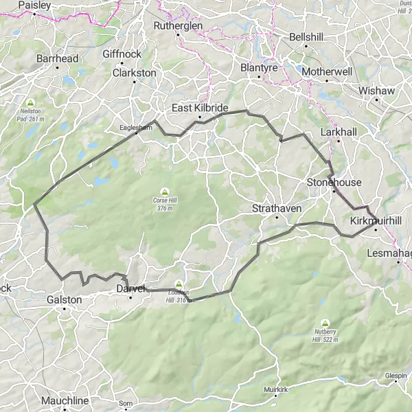 Map miniature of "Blackwood and Beyond" cycling inspiration in Southern Scotland, United Kingdom. Generated by Tarmacs.app cycling route planner