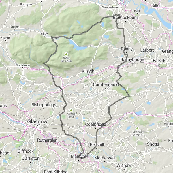 Map miniature of "The Hillside Adventure" cycling inspiration in Southern Scotland, United Kingdom. Generated by Tarmacs.app cycling route planner