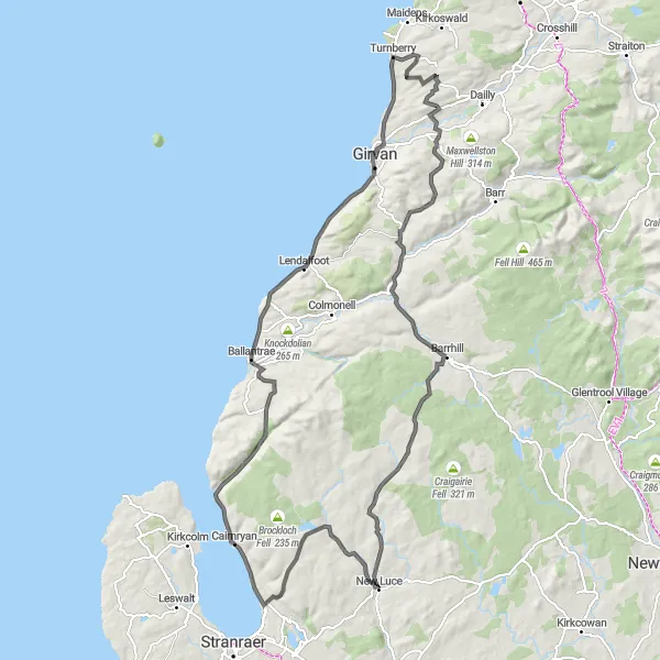 Map miniature of "Coastal Adventure" cycling inspiration in Southern Scotland, United Kingdom. Generated by Tarmacs.app cycling route planner