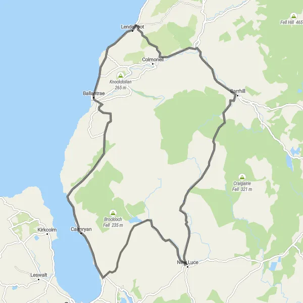 Map miniature of "Coastal Escape" cycling inspiration in Southern Scotland, United Kingdom. Generated by Tarmacs.app cycling route planner