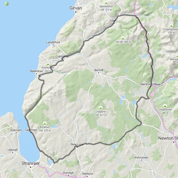 Map miniature of "The Castle Explorer" cycling inspiration in Southern Scotland, United Kingdom. Generated by Tarmacs.app cycling route planner