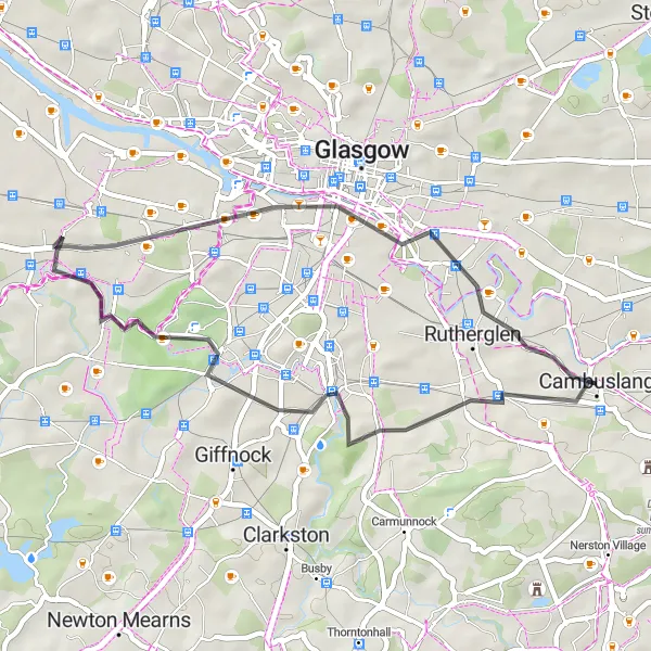 Map miniature of "Cathcart and Riverside Route" cycling inspiration in Southern Scotland, United Kingdom. Generated by Tarmacs.app cycling route planner