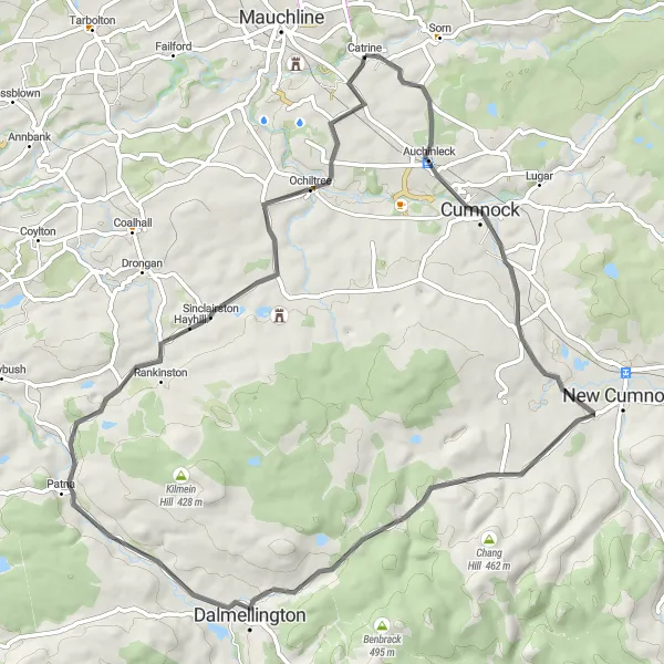 Map miniature of "Auchinleck Loop" cycling inspiration in Southern Scotland, United Kingdom. Generated by Tarmacs.app cycling route planner