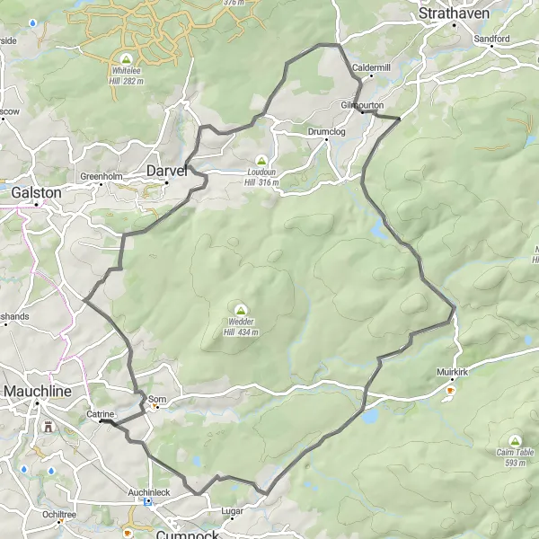 Map miniature of "Sorn Castle and Dungavel Adventure" cycling inspiration in Southern Scotland, United Kingdom. Generated by Tarmacs.app cycling route planner