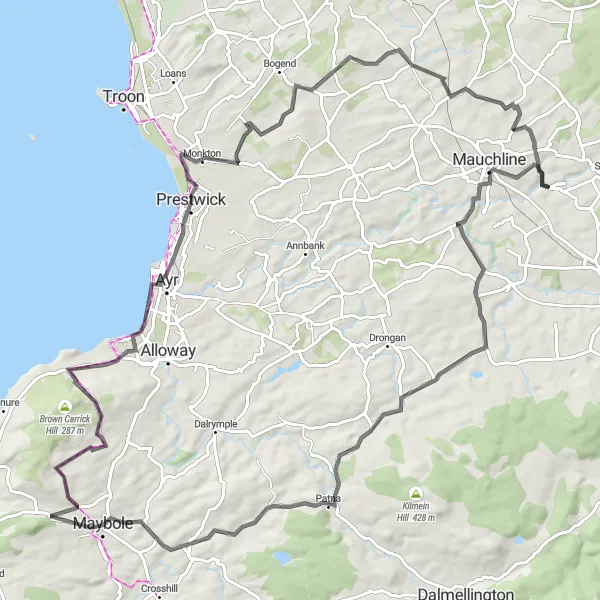 Map miniature of "Catrine to Crosshands Road Cycling Route" cycling inspiration in Southern Scotland, United Kingdom. Generated by Tarmacs.app cycling route planner