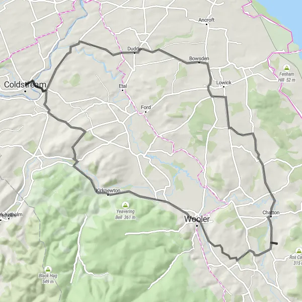 Map miniature of "Scenic Hillside Adventure" cycling inspiration in Southern Scotland, United Kingdom. Generated by Tarmacs.app cycling route planner