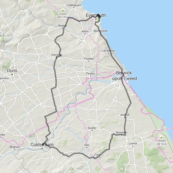 Map miniature of "Hills and Coastal Marvels of Southern Scotland" cycling inspiration in Southern Scotland, United Kingdom. Generated by Tarmacs.app cycling route planner