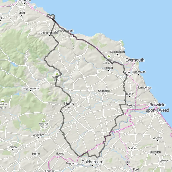 Map miniature of "The Borders Explorer" cycling inspiration in Southern Scotland, United Kingdom. Generated by Tarmacs.app cycling route planner