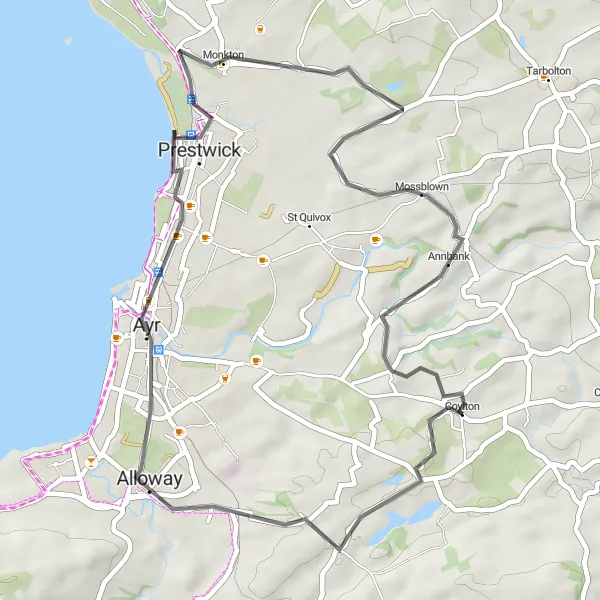 Map miniature of "Ayrshire Coastal Ride" cycling inspiration in Southern Scotland, United Kingdom. Generated by Tarmacs.app cycling route planner