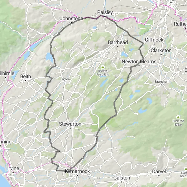 Map miniature of "Paisley Discovery" cycling inspiration in Southern Scotland, United Kingdom. Generated by Tarmacs.app cycling route planner