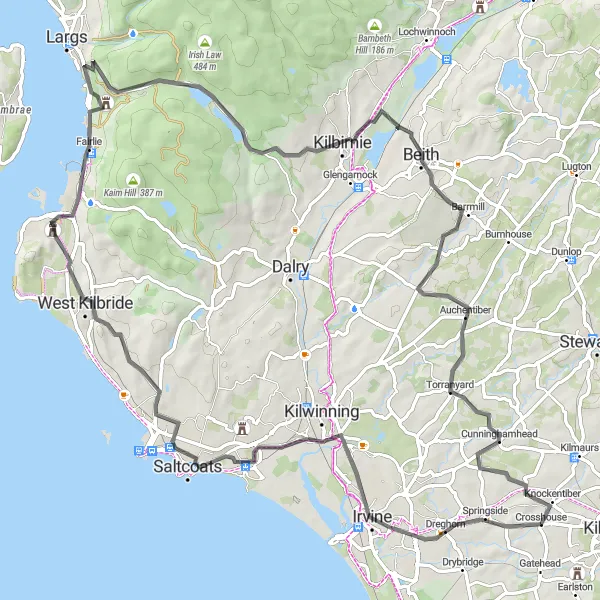 Map miniature of "Irvine and Law Hill Adventure" cycling inspiration in Southern Scotland, United Kingdom. Generated by Tarmacs.app cycling route planner